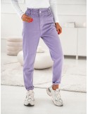 Pantaloni din denim cu talie elastica, liliac 202001 - Magazin online - Boutique